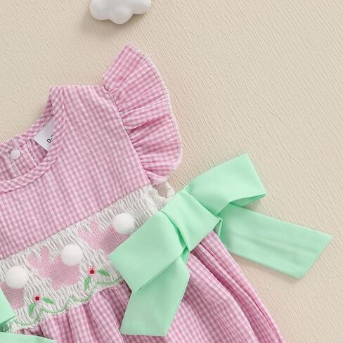Smocked Baby Girl Clothes Infant Toddler Mama's Mini Cute Plaid Bow Bubble Romper Shirts Newbron Girl Summer Outfi in Kuwait