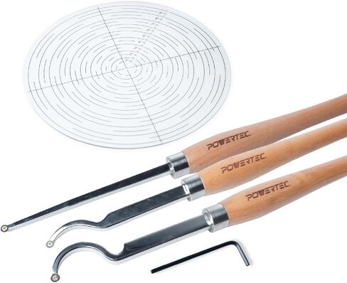 POWERTEC 3 Pcs Carbide Lathe Tools with 3 Pcs Tungsten Carbide Cutter Insert Set | Straight, Shallow Swan Neck & Deep Swan Neck for Deep Hollowing Work, Wood Lathe Tools with Replaceable Blade (71997) in Kuwait
