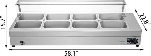 VEVOR 110V Bain Marie Food Warmer 6 Pan x 1/2 GN، طاولة بخار للأغذية التجارية من الفولاذ المقاوم للصدأ بدرجة الطعام، عمق 6 بوصات، سخان طعام كهربائي 1500 وات 66 كوارت مع درع زجاجي مقسى in Kuwait