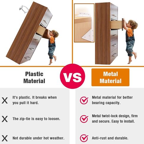 Metal Furniture Anchors for Baby Proofing,Anti Tip Furniture Wall Anchors for Cabinet Dresser Bookshelf for Baby Secure 800 lbs with Decorative Cover Beautiful Brown in Kuwait