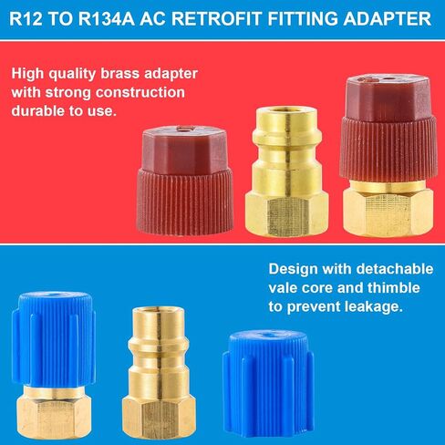 R12 to R134A AC Fitting Adapter Kit, High/Low AC Fitting Port Retrofit Conversion Adapter, R12 to R134a Conversion Kit for Auto A/C Refrigerant System in Kuwait