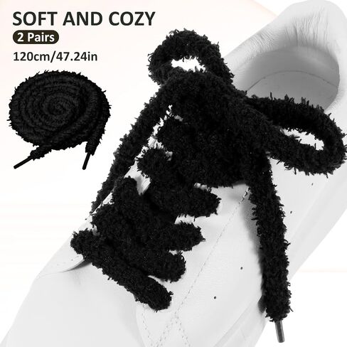 2 Pairs Fuzzy Flat Shoe Laces Soft White Plush Thick Shoelaces Replacement Fluffy Shoe Strings 0.39 Inch Wide Elastic Shoestrings Laces for Sneakers Casual Shoes Boot Women Men in Saudi Arabia