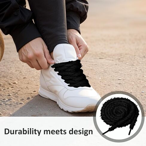 2 Pairs Fuzzy Flat Shoe Laces Soft White Plush Thick Shoelaces Replacement Fluffy Shoe Strings 0.39 Inch Wide Elastic Shoestrings Laces for Sneakers Casual Shoes Boot Women Men in Saudi Arabia