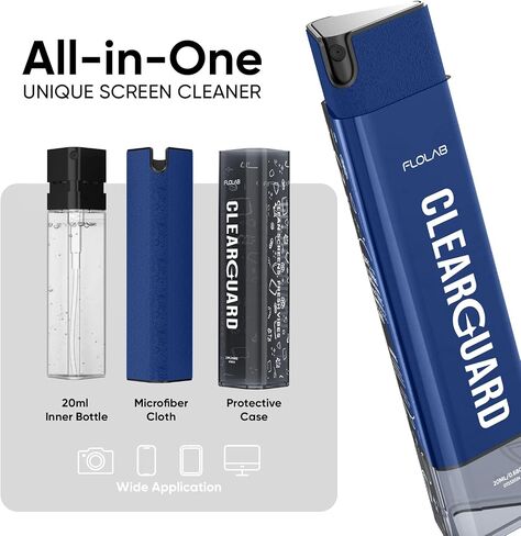FLOLAB Clear Guard Screen Cleaner for iPhone, Mobile Phone, Laptop, Tablet, Spray and Microfiber Cloth All in one, Easy to Clean, Portable - Atomic Red in Kuwait