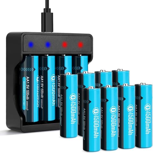 BLUE GIFT 8 Pack Rechargeable 1.5V Lithium Batteries AA, Long-Lasting Double A Battery 1500mAh with 2H Fast Charger for Blink Camera, Xbox, Household Devices in Saudi Arabia