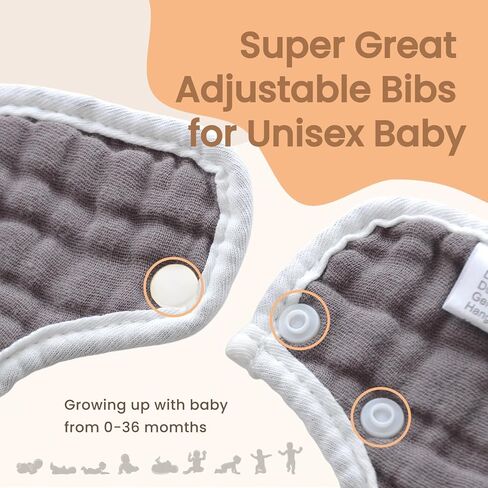 MUKIN Soft Cotton Muslin Baby Bibs 6 Pack | Adjustable Snap Closure for Newborns| Absorbent for Drooling, Teething & Feeding in Saudi Arabia