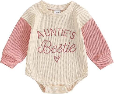 Baby Girl Valentine’s Day Outfits Letter Embroidery Long Sleeve Sweatshirt Romper Bubble Jumpsuit Waffle Outfits in Kuwait