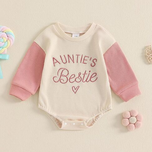 Baby Girl Valentine’s Day Outfits Letter Embroidery Long Sleeve Sweatshirt Romper Bubble Jumpsuit Waffle Outfits in Kuwait