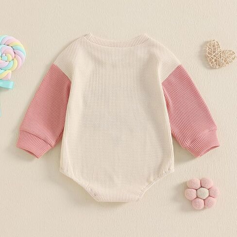 Baby Girl Valentine’s Day Outfits Letter Embroidery Long Sleeve Sweatshirt Romper Bubble Jumpsuit Waffle Outfits in Kuwait
