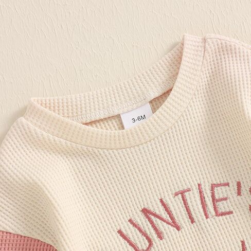 Baby Girl Valentine’s Day Outfits Letter Embroidery Long Sleeve Sweatshirt Romper Bubble Jumpsuit Waffle Outfits in Kuwait