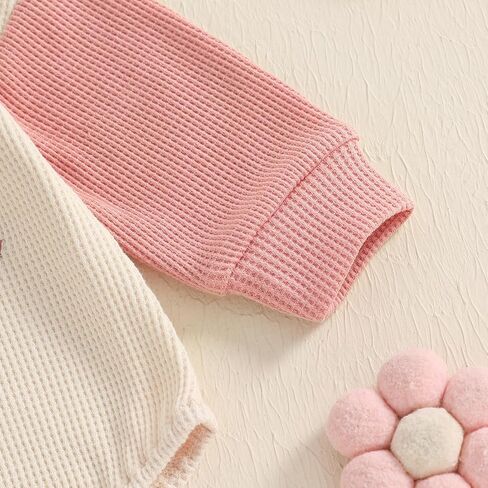 Baby Girl Valentine’s Day Outfits Letter Embroidery Long Sleeve Sweatshirt Romper Bubble Jumpsuit Waffle Outfits in Kuwait