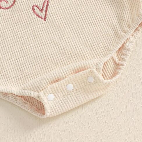 Baby Girl Valentine’s Day Outfits Letter Embroidery Long Sleeve Sweatshirt Romper Bubble Jumpsuit Waffle Outfits in Kuwait