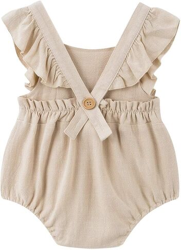 Simplee kids 2PCS Baby Boys Girls Adjustable Slip Romper Summer Outfit Jumpsuit Cotton Linen Bodysuit in Kuwait