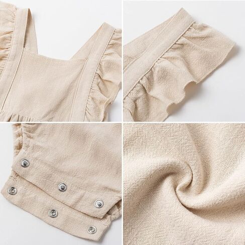 Simplee kids 2PCS Baby Boys Girls Adjustable Slip Romper Summer Outfit Jumpsuit Cotton Linen Bodysuit in Kuwait