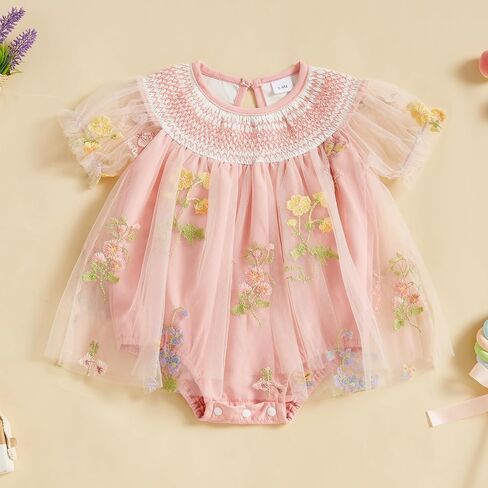 Baby Girl Fairy Romper Dress Fly Sleeveless Butterfly Wings Tutu Romper Dress Flower Embroider Summer Bodysuit in Kuwait