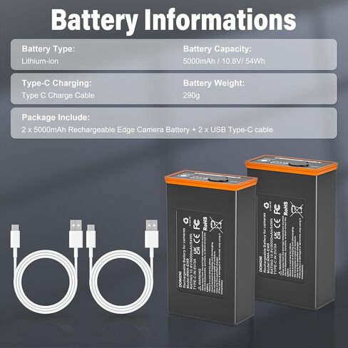 Dongni for Moultrie Edge Battery Pack ، 2pcs 5000mah Power Mag بطارية ليثيوم قابلة للشحن لـ Moultrie Edge ، Edge 2 ، Edge Pro ، Edge 2 Pro Trail Camera ، بما في ذلك Type-C Cable in Saudi Arabia