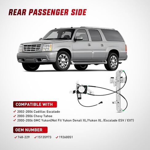 Nilight Power Window Regulator with Motor Rear Driver Side,Compatible with Cadillac Escalade/Chevy Tahoe/GMC Yukon 2002 2003 2004 2005 2006,Rear Left,748-228 in Saudi Arabia