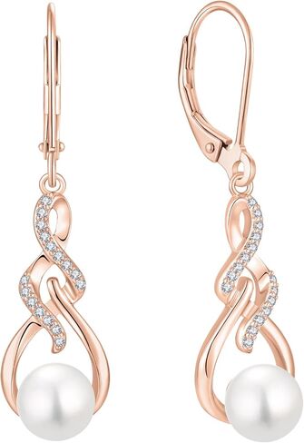 Infinity Pearl Drop Earrings 925 Sterling Silver Dangle Leverback Earrings with 7MM Pearl Jewelry for Women in Kuwait