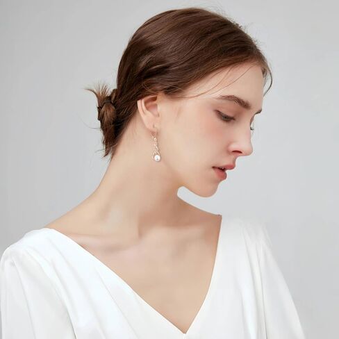 Infinity Pearl Drop Earrings 925 Sterling Silver Dangle Leverback Earrings with 7MM Pearl Jewelry for Women in Kuwait