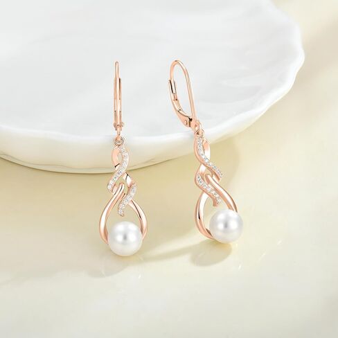 Infinity Pearl Drop Earrings 925 Sterling Silver Dangle Leverback Earrings with 7MM Pearl Jewelry for Women in Kuwait