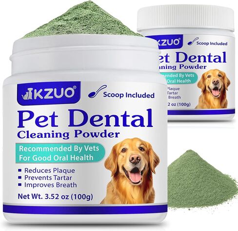 Dog Teeth Cleaning Powder - Dog Dental Powder - Dog Breath Freshener - Targets Tartar & Reduces Plaque & Bad Breath - Teeth Cleaning Made Easy Eliminate - Formulated for Small, Medium, Large Dogs in Saudi Arabia