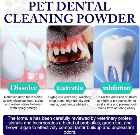 Dog Teeth Cleaning Powder - Dog Dental Powder - Dog Breath Freshener - Targets Tartar & Reduces Plaque & Bad Breath - Teeth Cleaning Made Easy Eliminate - Formulated for Small, Medium, Large Dogs in Saudi Arabia