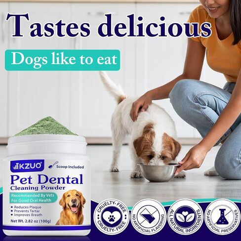 Dog Teeth Cleaning Powder - Dog Dental Powder - Dog Breath Freshener - Targets Tartar & Reduces Plaque & Bad Breath - Teeth Cleaning Made Easy Eliminate - Formulated for Small, Medium, Large Dogs in Saudi Arabia