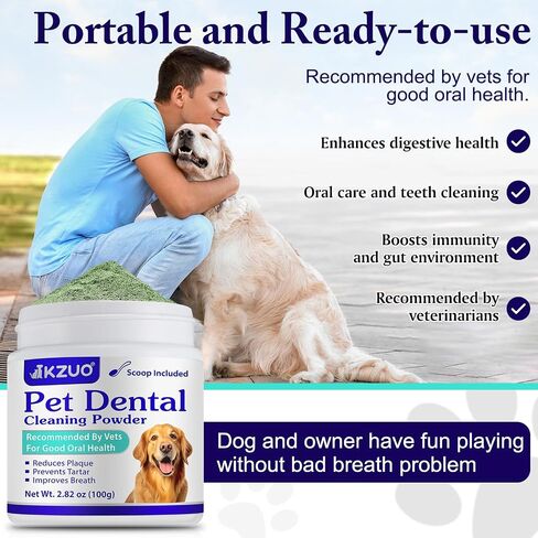 Dog Teeth Cleaning Powder - Dog Dental Powder - Dog Breath Freshener - Targets Tartar & Reduces Plaque & Bad Breath - Teeth Cleaning Made Easy Eliminate - Formulated for Small, Medium, Large Dogs in Saudi Arabia