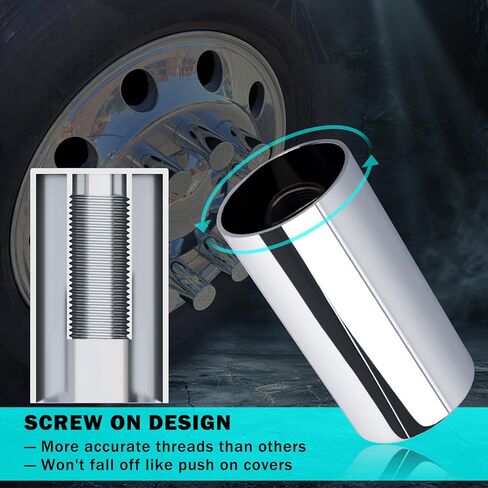 45 Pack Lug Nut Covers with Installation Tool Extra 5 Pcs Nut Covers as Replacement to Prevent Damage 33mm ABS Chrome Screw-on Nut Cover Caps for Semi Truck Trailer in Kuwait