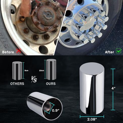 45 Pack Lug Nut Covers with Installation Tool Extra 5 Pcs Nut Covers as Replacement to Prevent Damage 33mm ABS Chrome Screw-on Nut Cover Caps for Semi Truck Trailer in Kuwait