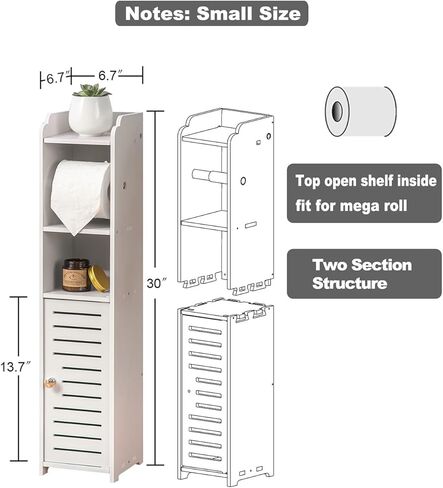 AOJEZOR Toilet Paper Holder Stand: Bathroom Storage Cabinet Beside Toilet for Small Space Bathroom with Toilet Roll Holder - White in Kuwait
