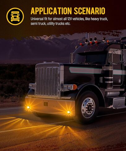 Partsam 2 قطعة أضواء البطيخ الزجاجية عدسة واضحة الضوء الأرجواني LED أضواء التخليص الجانبية مع استبدال الحافة لشاحنات Kenworth Peterbilt Freightliner in Kuwait