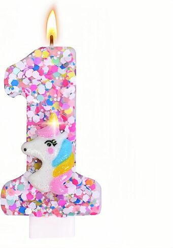 Unicorn Number Birthday Candles Decoration, Unicorn Themed Birthday Party Supplies, Glitter Sequin Birthday Cake Topper for Boy Girl Kids (Colorful Unicorn, Number 4) in Saudi Arabia