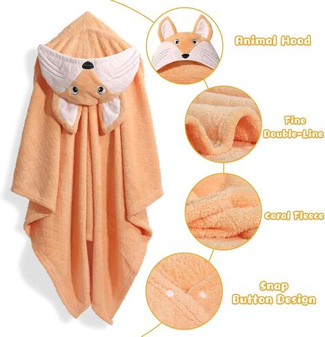 Baby Hooded Towels for Boys 0-5 Years,Ultra Thick Soft & Absorbent Towel for Toddler Boy, 50 x 32 Inches Large Size Coral Fleece with Animal Hood and Buttons, Brown Owl in Kuwait