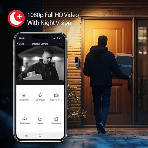 Energizer Smart Doorbell & Chime ، Wired 1080p Camera Doorbell Security Camera ، صوت ثنائي الاتجاه ، الرؤية الليلية ، تخزين السحابة والبطاقات ، يعمل مع Alexa & Google Home ، مستشعر الحركة ، يتطلب الأسلاك الحالية in Kuwait