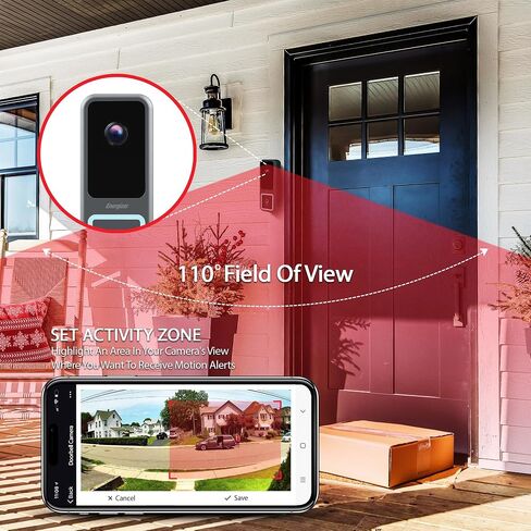 Energizer Smart Doorbell & Chime ، Wired 1080p Camera Doorbell Security Camera ، صوت ثنائي الاتجاه ، الرؤية الليلية ، تخزين السحابة والبطاقات ، يعمل مع Alexa & Google Home ، مستشعر الحركة ، يتطلب الأسلاك الحالية in Kuwait