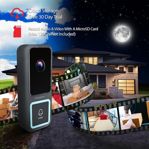 Energizer Smart Doorbell & Chime ، Wired 1080p Camera Doorbell Security Camera ، صوت ثنائي الاتجاه ، الرؤية الليلية ، تخزين السحابة والبطاقات ، يعمل مع Alexa & Google Home ، مستشعر الحركة ، يتطلب الأسلاك الحالية in Kuwait