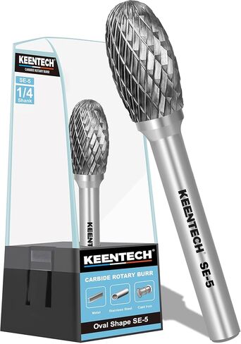 KEENTECH Burr Bits Tungsten Carbide, 1/4" Shank Die Grinder Bit, SA-5 Cutting Burrs with Storage Case, Double-Cut Cylinder Shape Rotary File for Hard Metal, 1/2" Cutting Dia. x 1" Cutting Length in Kuwait