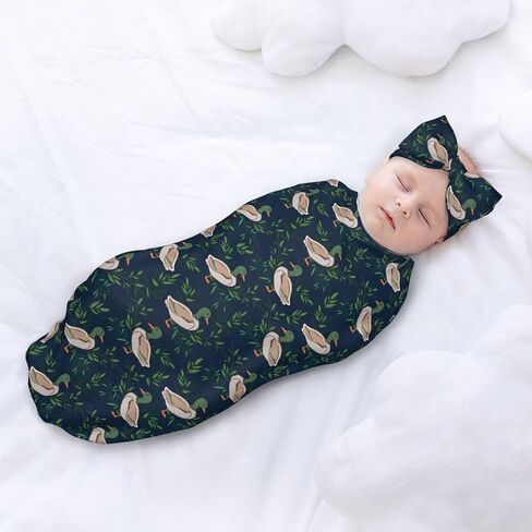 KiuLoam Cute Farm Animal Mallard Duck Newborn Swaddle Set with Matching Hat, Newborn Receiving Blanket Soft Unisex Infant Swaddle Wrap for Baby Boys and Girls in Kuwait