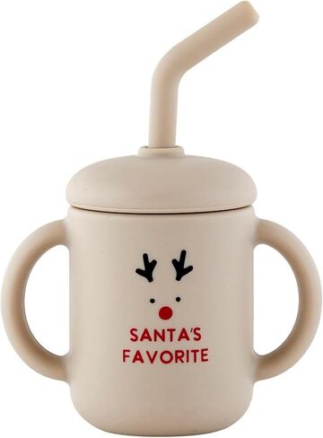 Stephan Baby 100 ٪ Cilicone Christmas Cup Cup Lid & Straw للأطفال الصغار ، 4 أوقية ، Merry Little Dude in Kuwait