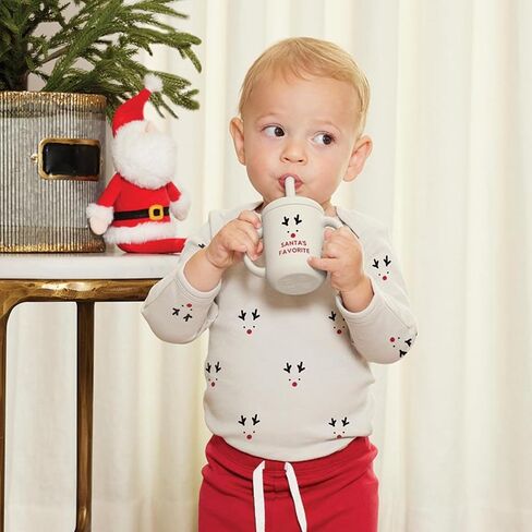 Stephan Baby 100 ٪ Cilicone Christmas Cup Cup Lid & Straw للأطفال الصغار ، 4 أوقية ، Merry Little Dude in Kuwait