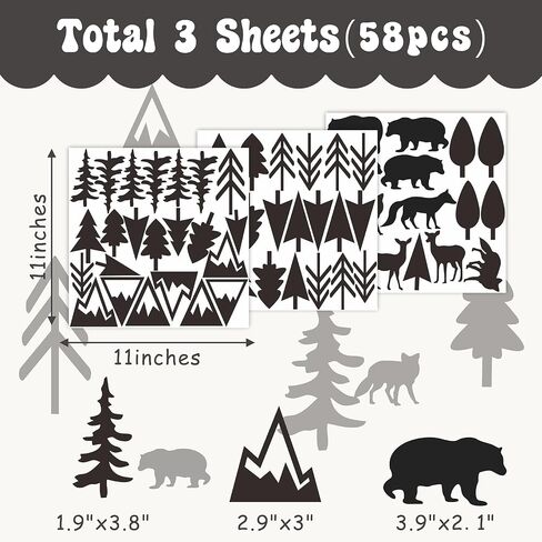 Woodland Animal Wall Decals Vinyl Pine Tree Wall Stickers Forest Animal Wall Stickers Mountain Small Tree Animals Deer Bear Wolf Woodland Wall Decals for Nursery Bedroom Kids Room Decor in Kuwait