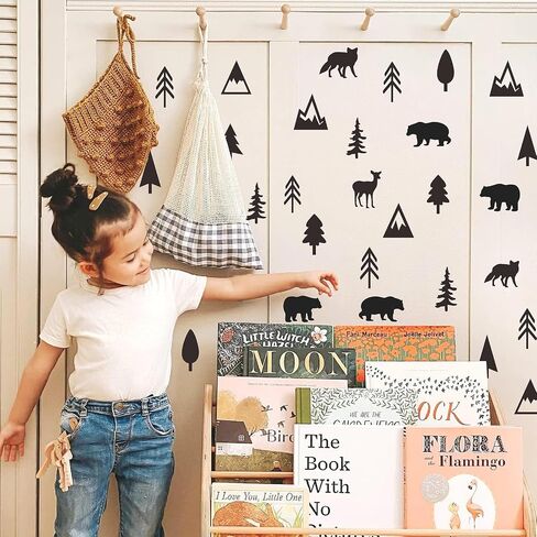 Woodland Animal Wall Decals Vinyl Pine Tree Wall Stickers Forest Animal Wall Stickers Mountain Small Tree Animals Deer Bear Wolf Woodland Wall Decals for Nursery Bedroom Kids Room Decor in Kuwait