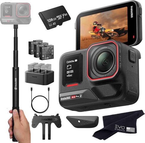 Insta360 Ace Pro 2 Battery Bundle- 8K Action Action Action Camera-edgineered مع Leica ، مستشعر الرائد 1/1.3 بوصة ، شاشة 8K30 ، 2.5 " in Kuwait