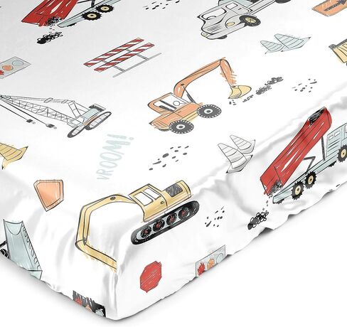 Sweet Jojo Designs Green Blue Construction Truck Boy Baby Satin Fitted Crib Sheet Infant Newborn Nursery Toddler Bed Room Standard Mattress Transportation Zone Vehicles Bulldozer Tractor Black White in Saudi Arabia