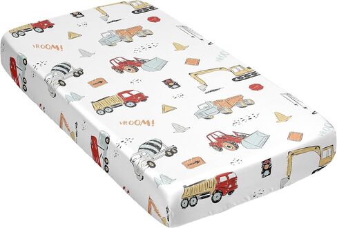 Sweet Jojo Designs Green Blue Construction Truck Boy Baby Satin Fitted Crib Sheet Infant Newborn Nursery Toddler Bed Room Standard Mattress Transportation Zone Vehicles Bulldozer Tractor Black White in Saudi Arabia