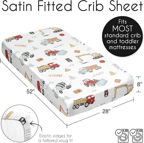 Sweet Jojo Designs Green Blue Construction Truck Boy Baby Satin Fitted Crib Sheet Infant Newborn Nursery Toddler Bed Room Standard Mattress Transportation Zone Vehicles Bulldozer Tractor Black White in Saudi Arabia
