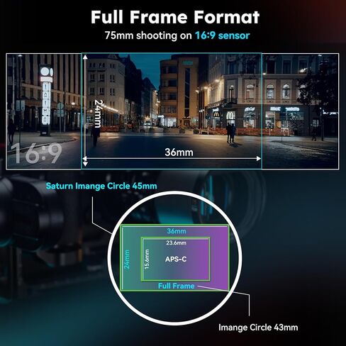 SIRUI Saturn 75mm T2.9 1.6X Full Frame Carbon Fiber Anamorphic Lens, Cine Lens for L Mount Cameras, Less Than 500g (Blue Flare) in Kuwait