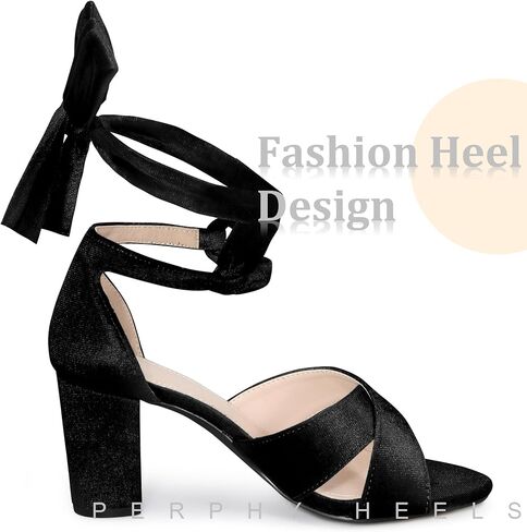 Perphy Velvet Chunky Heel Cross Strap Lace Up Sandals for Women in Kuwait