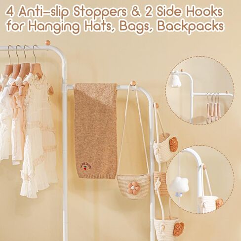 Kids Clothing Rack, Dress Up Rack with 4 Wheels and Bottom Storage Shelf, Small Toddler Garment Rack for Hanging Dressers, Skirts, Dance Costume, Baby Clothes Rack for Girls Gifts, White in Kuwait